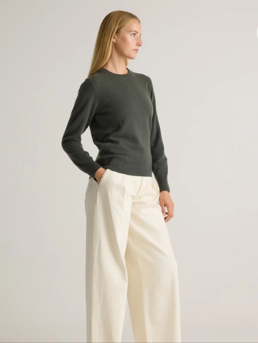 Quince 100% Cashmere Crew Neck Sweater Sz L In Moss NWOT - Picture 4 of 11